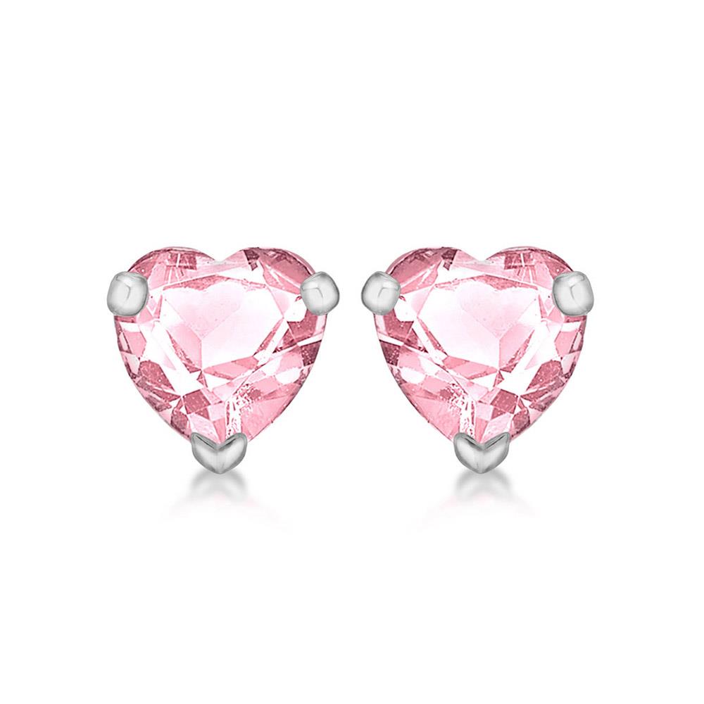 Silver Pink CZ Heart Stud Earrings