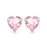 Load image into Gallery viewer, Silver Pink CZ Heart Stud Earrings
