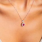 Load image into Gallery viewer, Silver Ruby Stone Cluster Pendant Necklace
