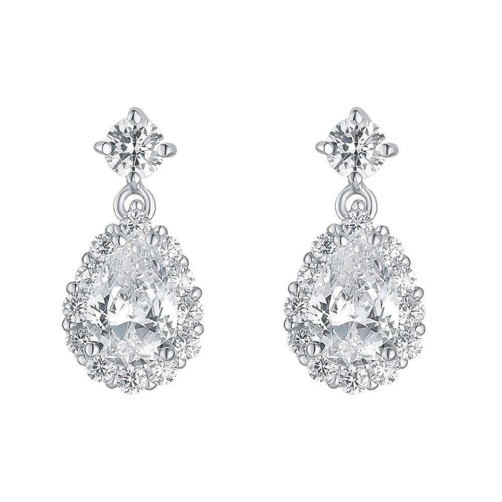 Silver CZ Pear Cluster Drop Earrings