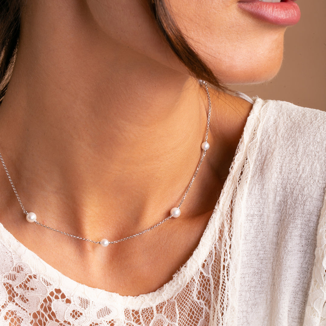 Silver Freshwater Pearl Beaded Necklace