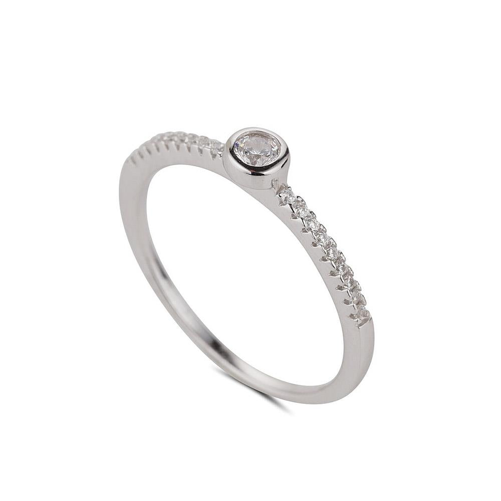 Silver Solitaire Thin CZ Band