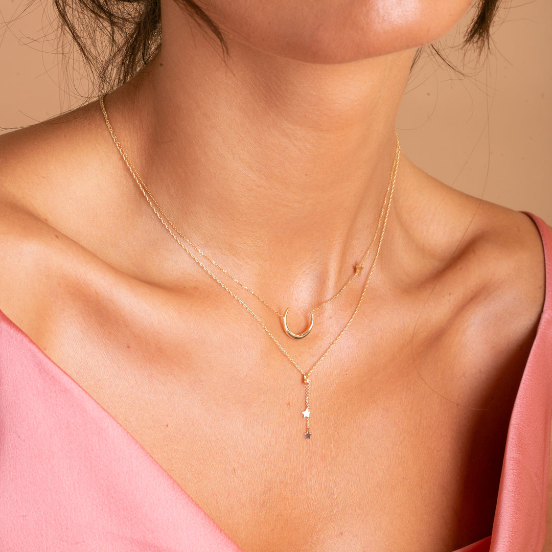 9ct Gold Double Star Tassel Pendant Necklace
