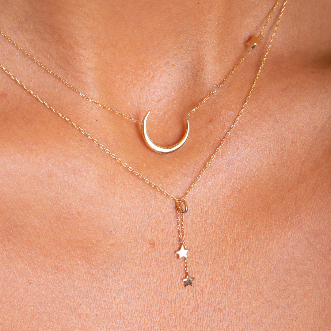9ct Gold Double Star Tassel Pendant Necklace