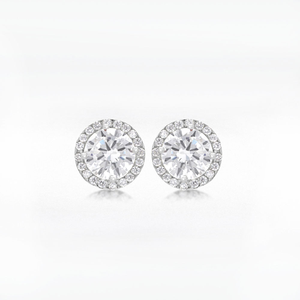 9ct White Gold CZ Halo Round Stud Earrings