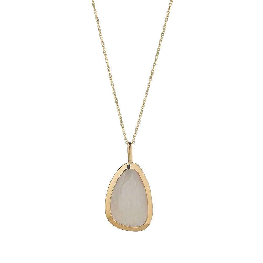9ct Gold Light Pink Cat Eye Stone Necklace