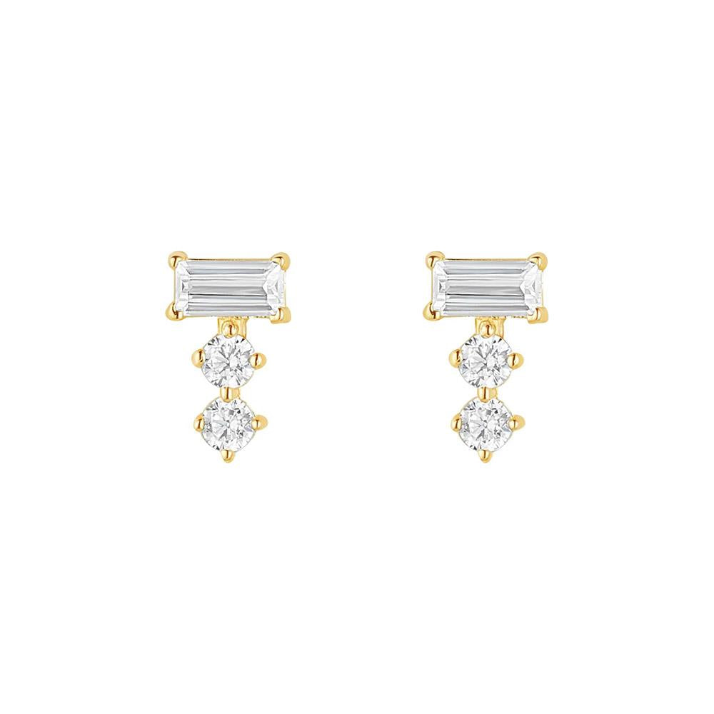 9ct Gold Baguette CZ Stack Stud Earrings