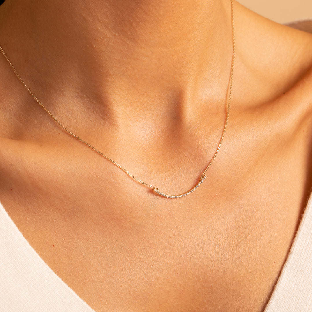 9ct Gold CZ Curved Bar Necklace