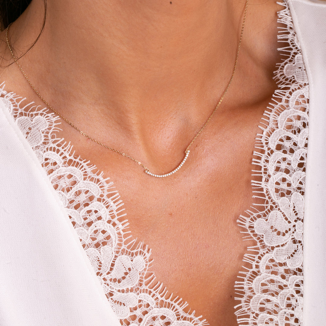 9ct Gold CZ Curved Bar Necklace