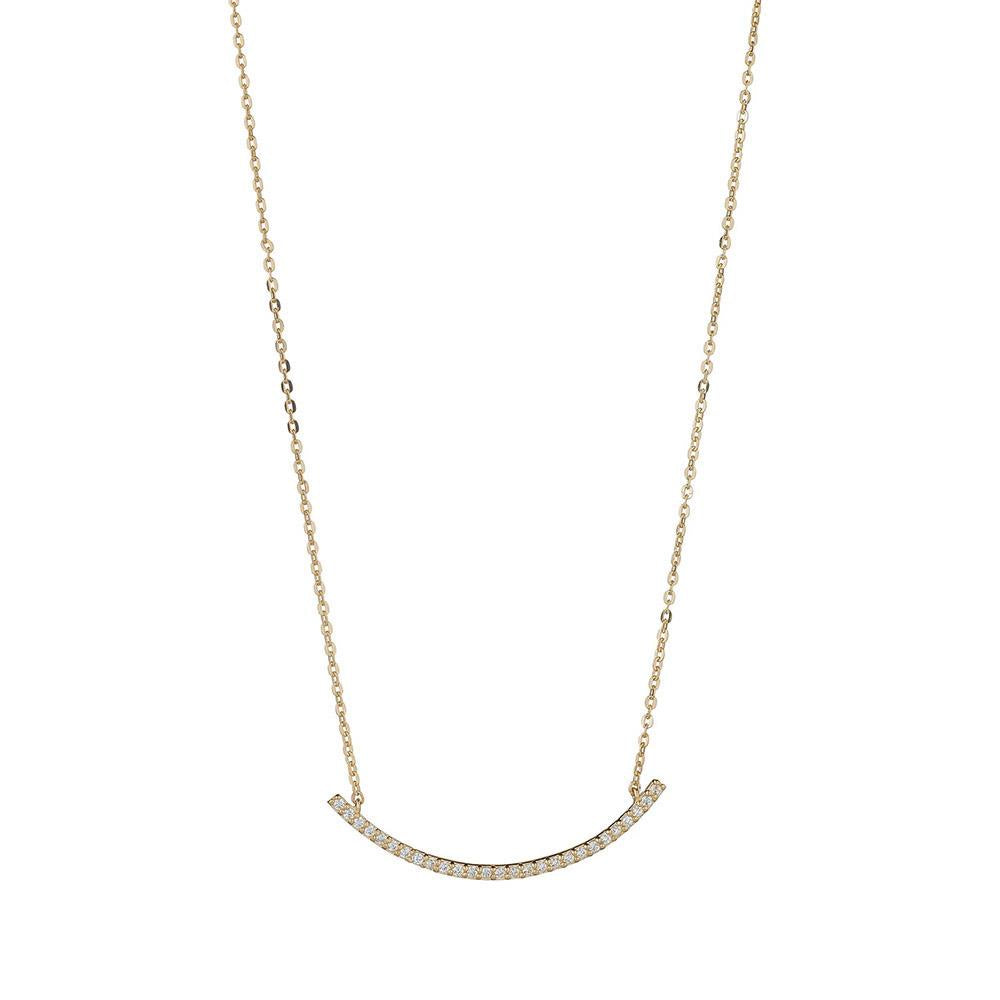 9ct Gold CZ Curved Bar Necklace