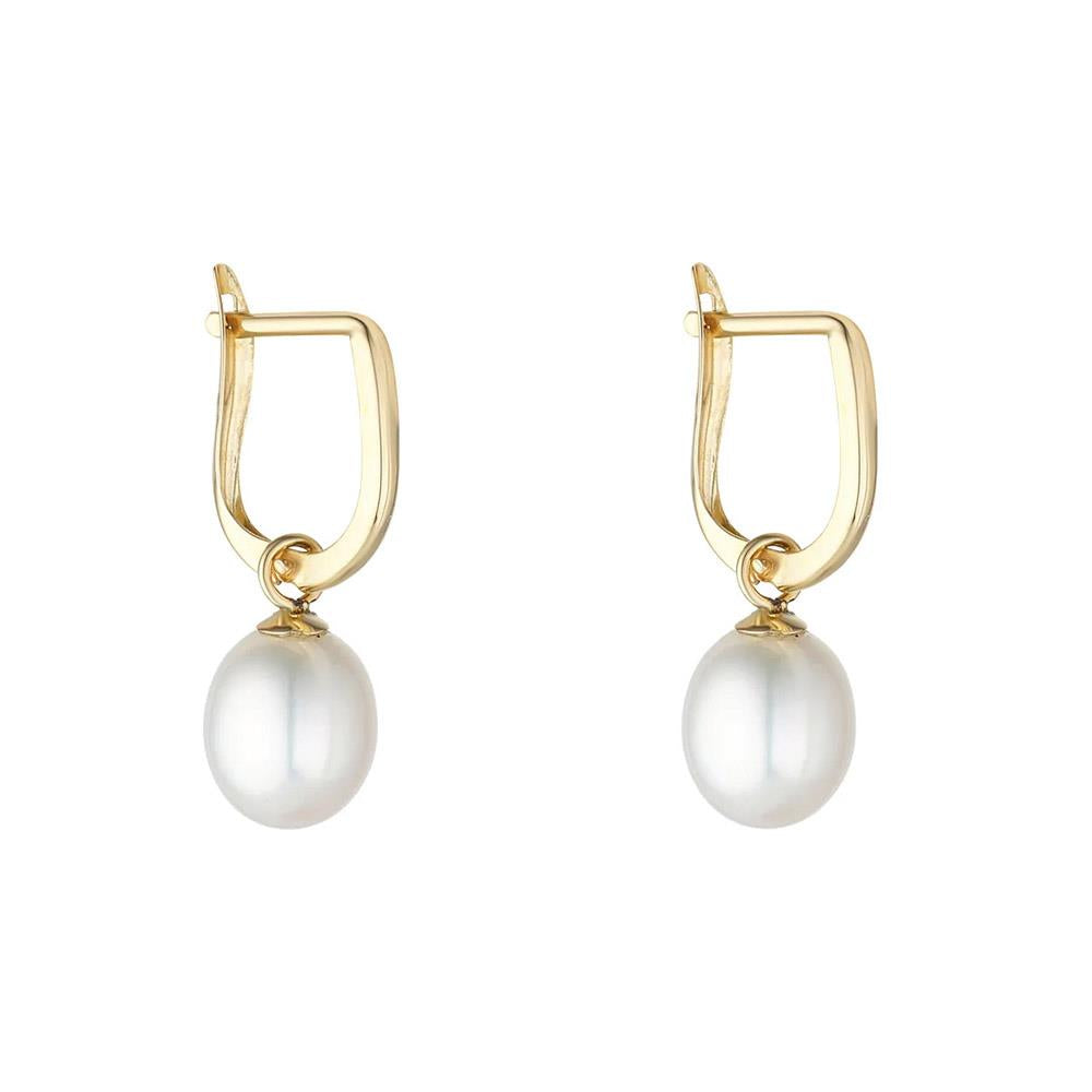 9ct Gold Oval Freshwater Pearl Drop Earrings