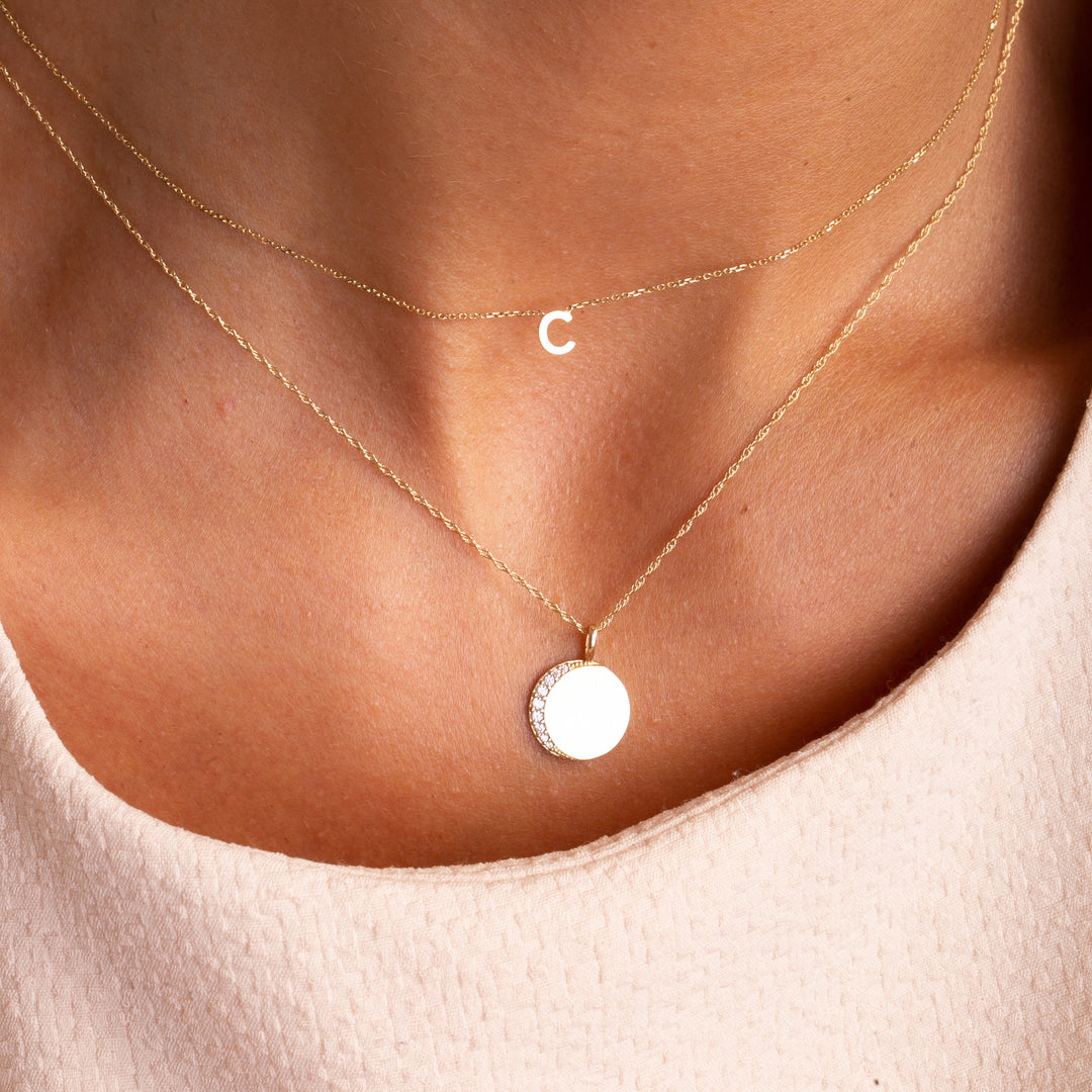 9ct Gold CZ Edged Disc Necklace