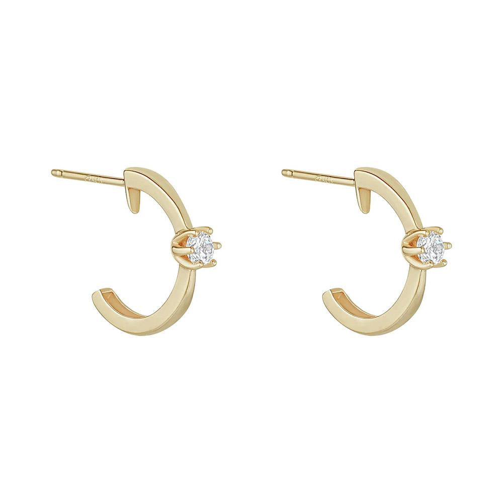 9ct Gold Single Claw CZ Hoop Earrings