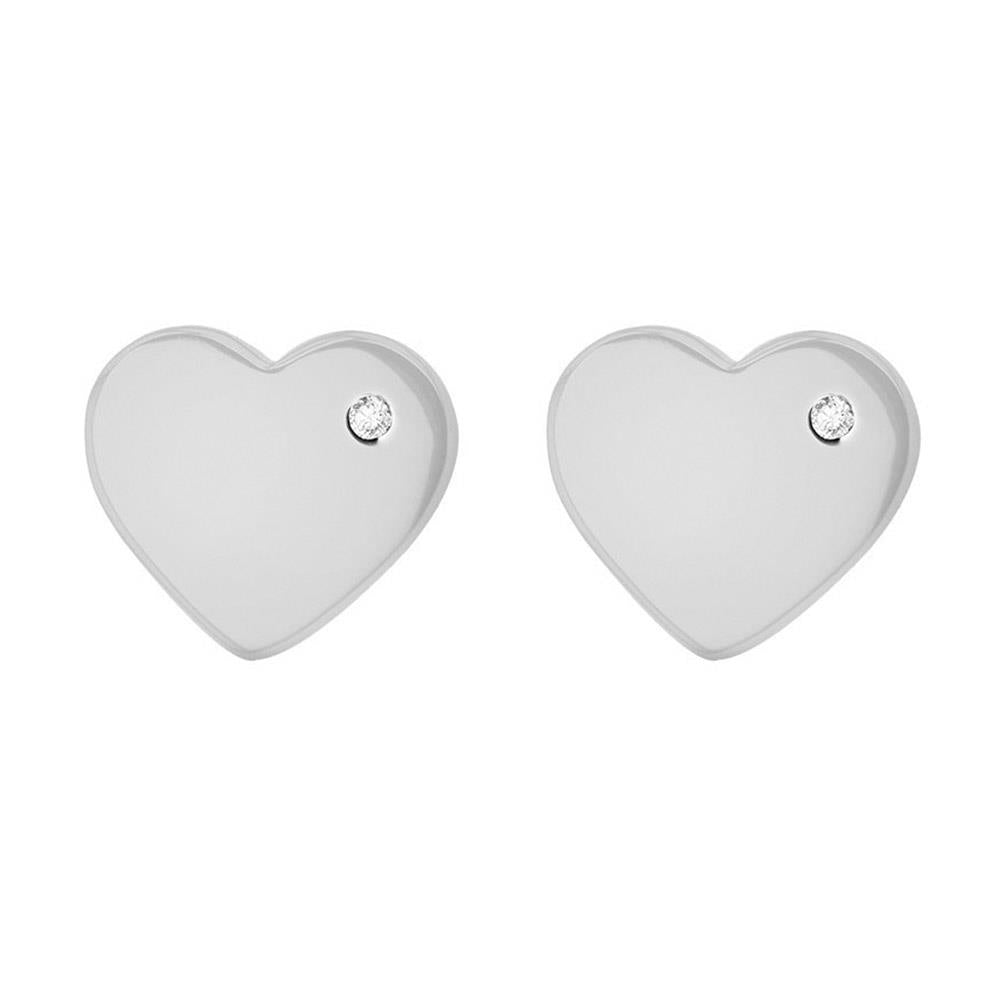 Silver Heart Single CZ Stud Earrings