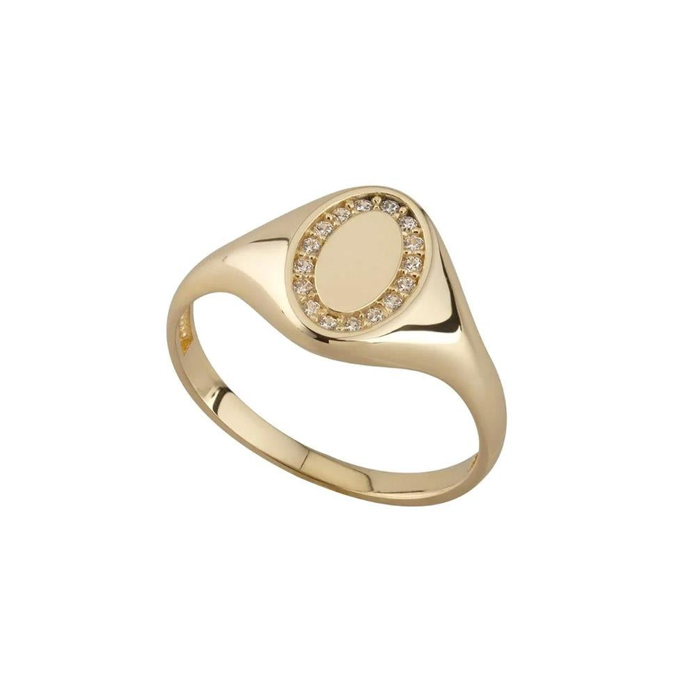 9ct Gold Oval CZ Signet Ring