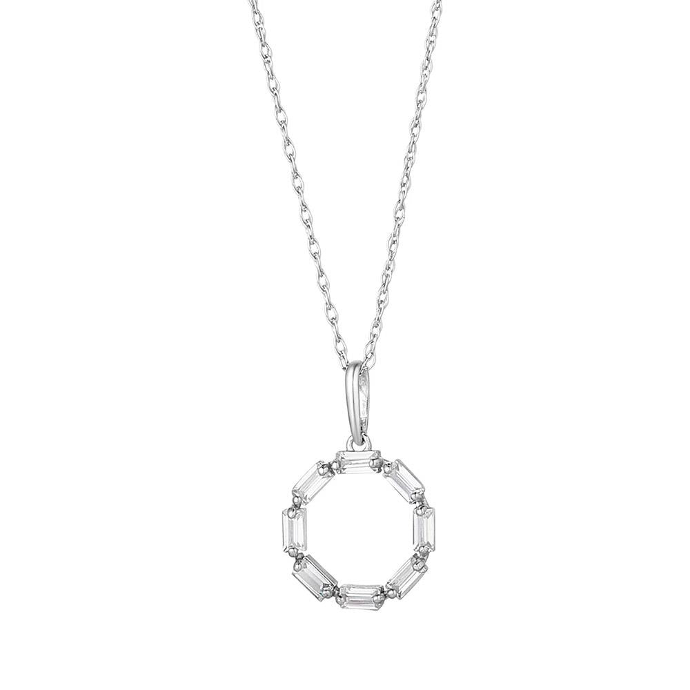 9ct White Gold Baguette CZ Circle Necklace
