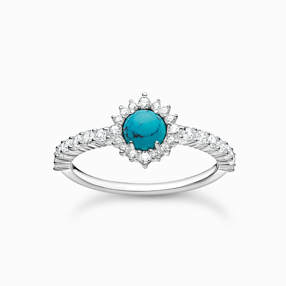 Silver CZ & Turquoise Flower Ring