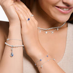 Load image into Gallery viewer, Silver Charmed Blue Square Stone Bracelet
