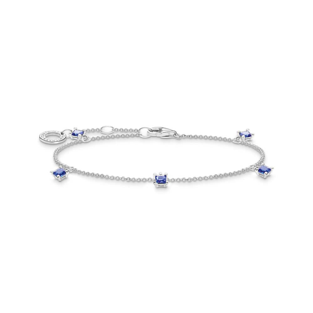 Silver Charmed Blue Square Stone Bracelet