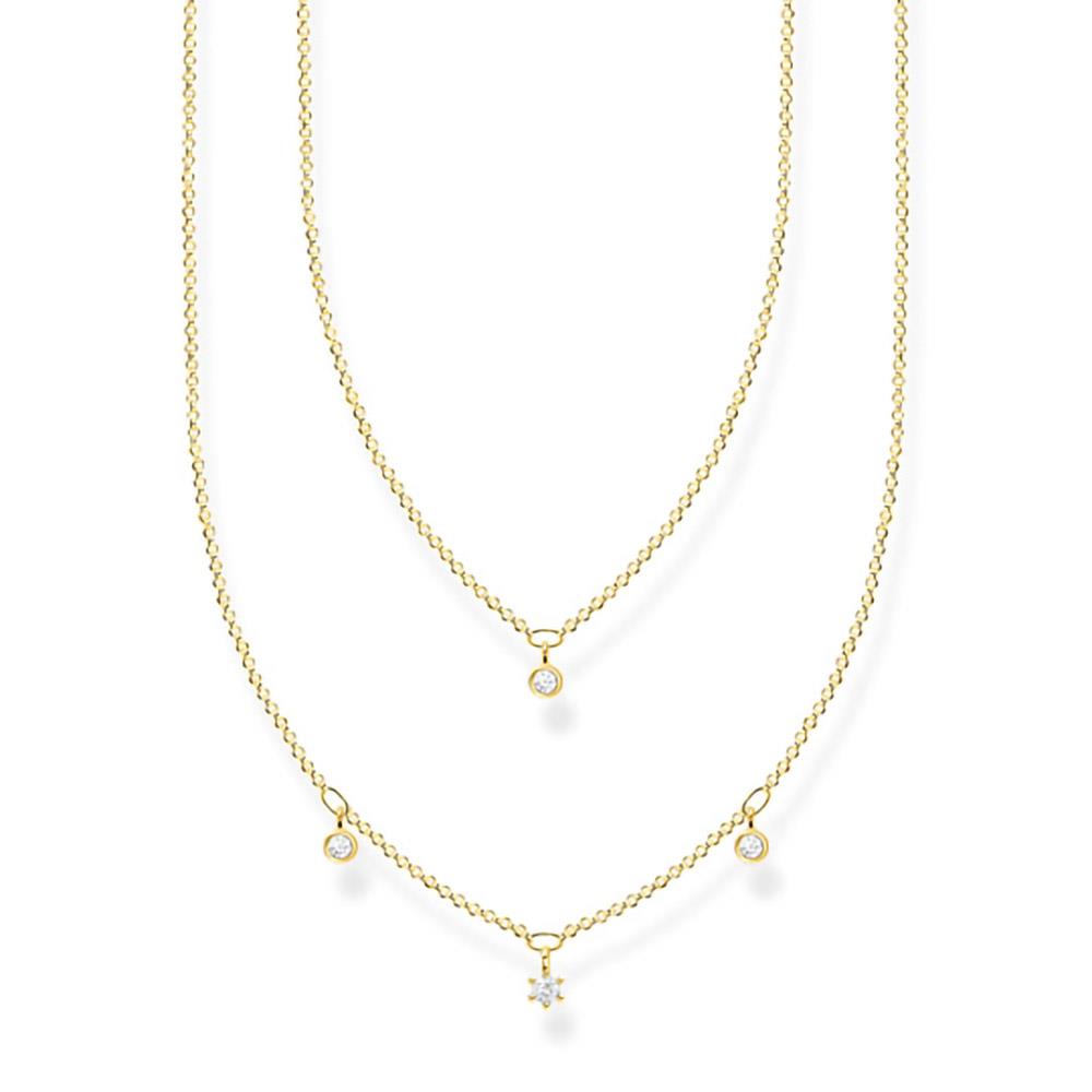Gold Plated Four Stone Double Chain Necklace