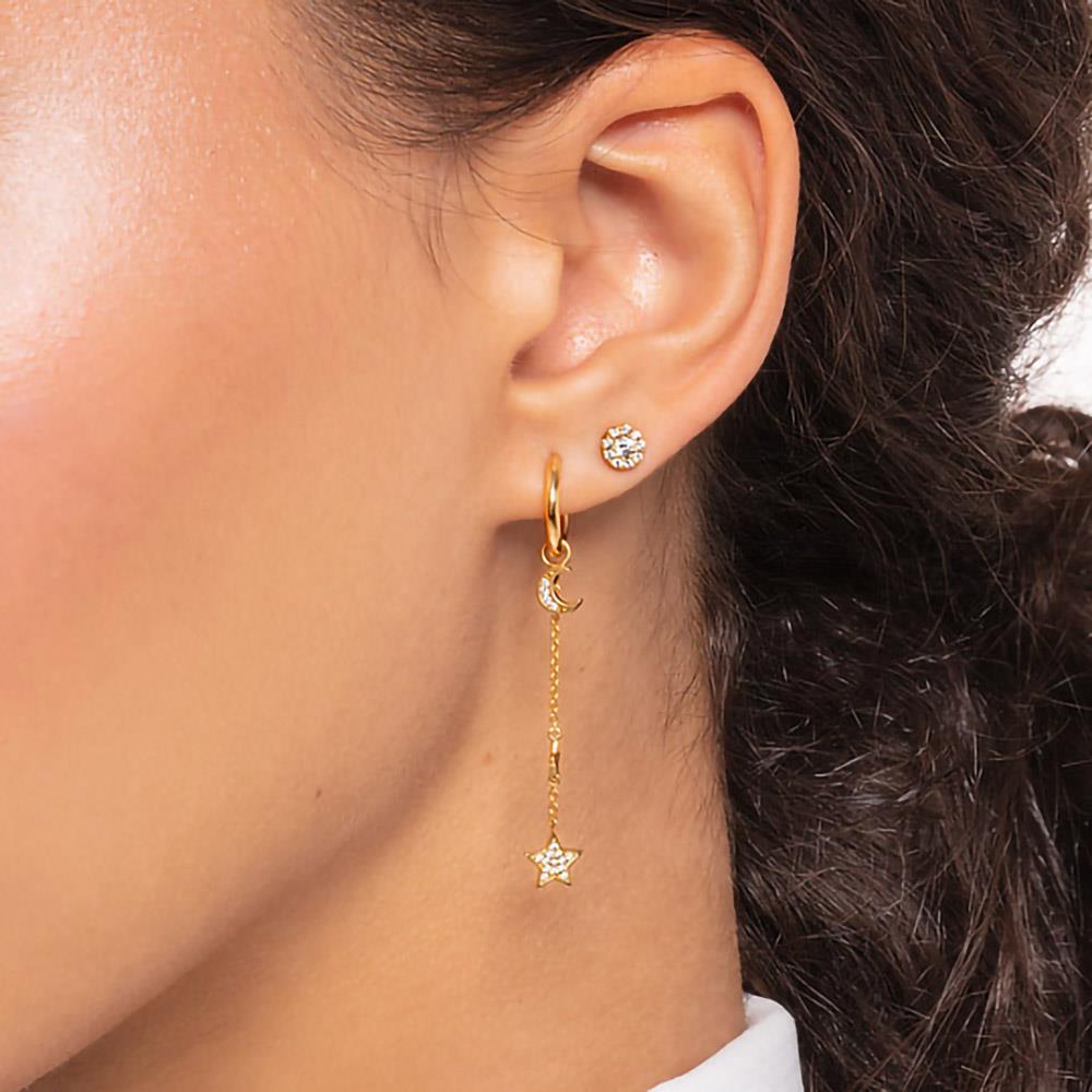 Gold Plated Moon Charm Hoop Earring