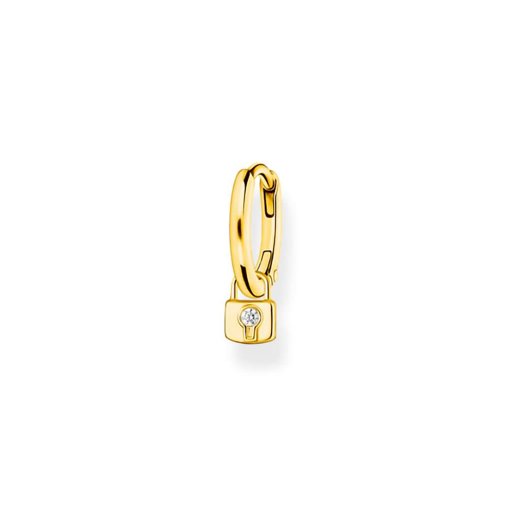 Gold Plated Padlock Charm Hoop Earring