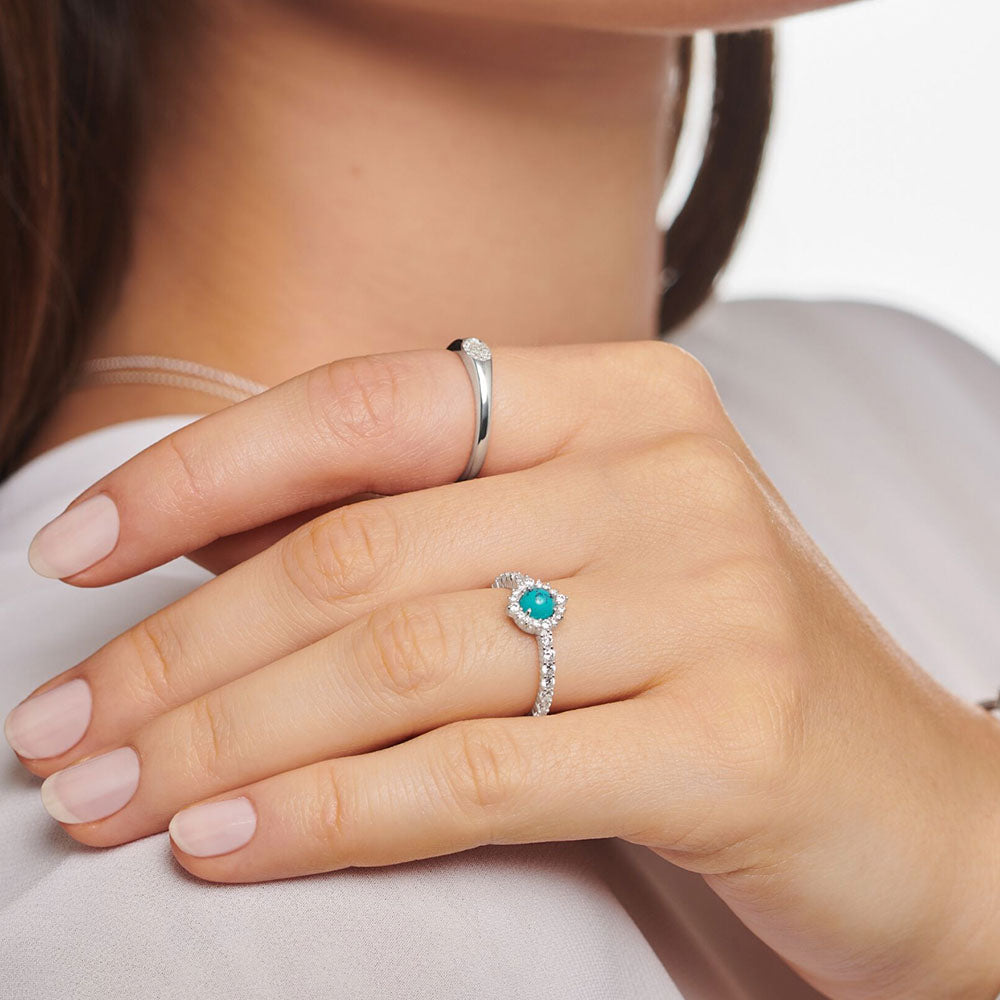 Silver CZ & Turquoise Flower Ring